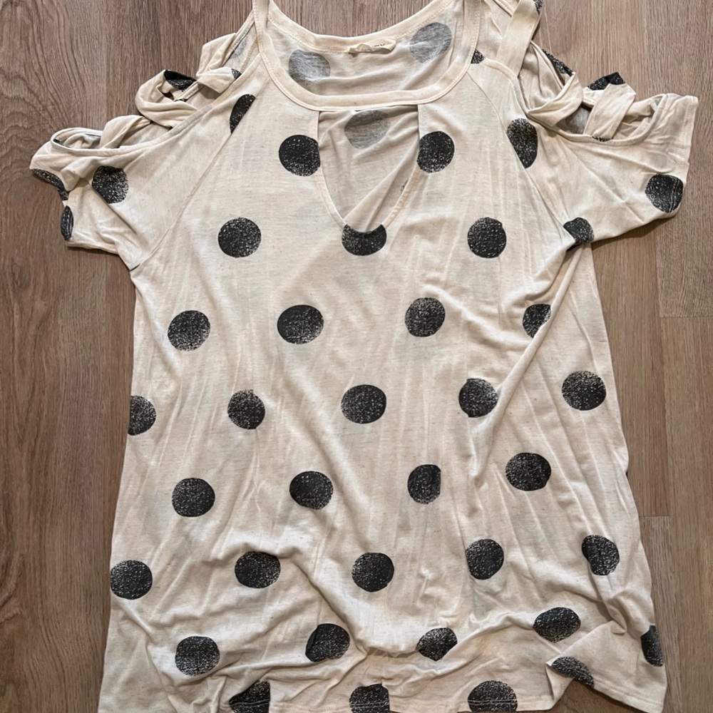 Polka Dot Cold Shoulder Top